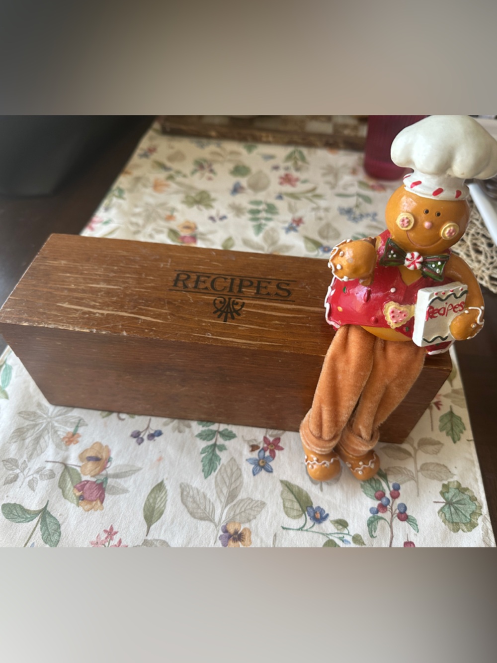 Gingerbread Chef Figurine w Vintage Recipe Box - Orange and Brown